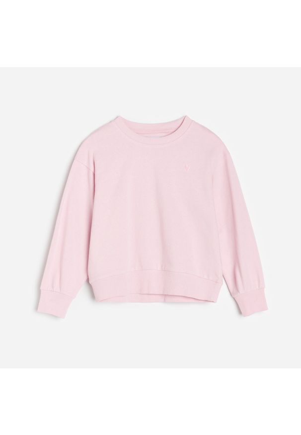 Reserved - Bawełniana bluza z haftem - Różowy. Kolor: różowy. Materiał: bawełna. Wzór: haft