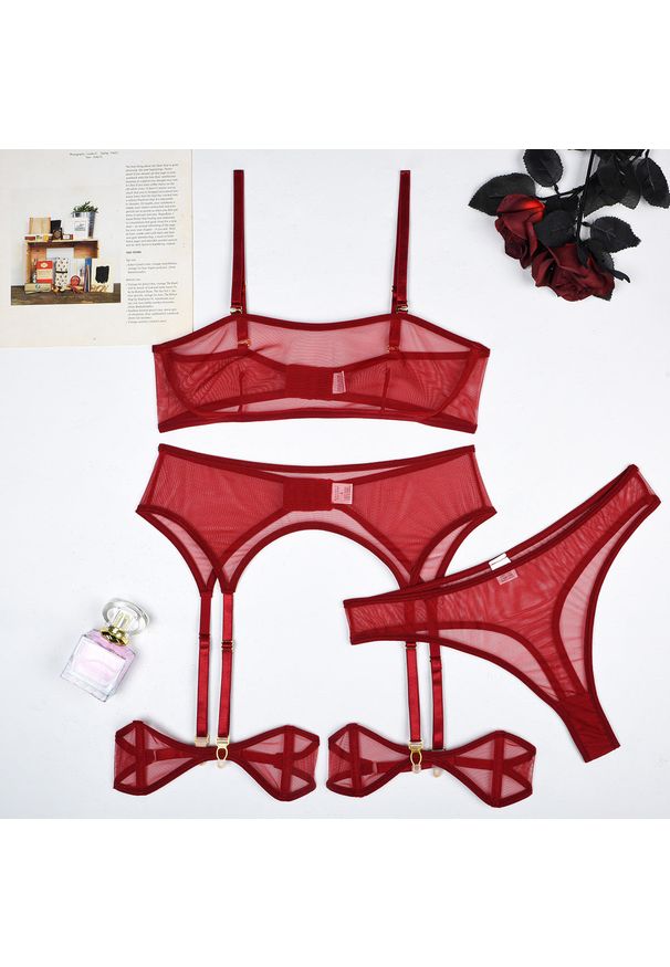 Intica - Zestaw bielizny z siateczki elegancki i trwały Shani. Kolor: czerwony. Materiał: materiał