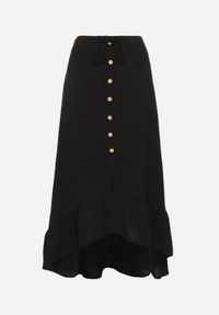 Born2be - Czarna Asymetryczna Spódnica z Falbanami i Ozdobnymi Guzikami Marolana. Okazja: na co dzień. Kolor: czarny. Wzór: gładki. Styl: elegancki, casual #5