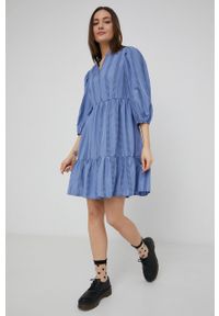Vila sukienka mini rozkloszowana. Kolor: niebieski. Materiał: tkanina. Typ sukienki: rozkloszowane. Długość: mini