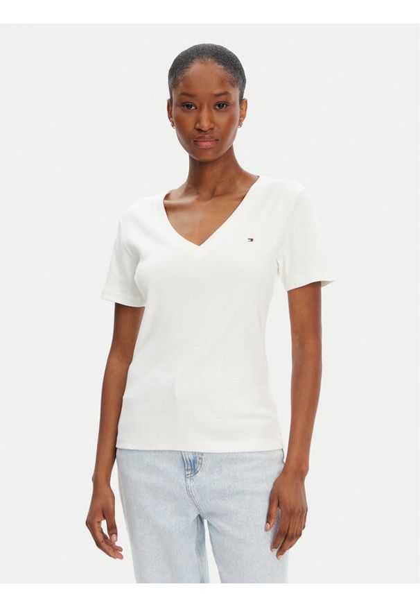 TOMMY HILFIGER - Tommy Hilfiger T-Shirt New Cody WW0WW40584 Écru Slim Fit. Kolor: kremowy. Materiał: bawełna
