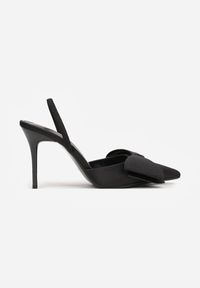 Renee - Czarne Sandały Satynowe na Szpilce Slingback Ozdobione Kokardą Daemoris. Okazja: na imprezę. Zapięcie: sprzączka. Kolor: czarny. Materiał: satyna. Wzór: aplikacja. Obcas: na szpilce. Styl: elegancki #5