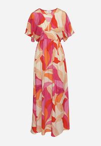 Born2be - Różowo-Beżowa Sukienka o Rozkloszowanym Dole z Szerokimi Krótkimi Rękawami Iomas. Kolor: różowy. Materiał: tkanina. Długość rękawa: krótki rękaw #4