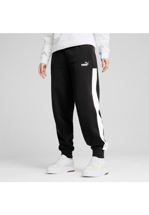 Puma - Damskie spodnie dresowe Around The Block PUMA Black. Kolor: czarny. Materiał: dresówka. Wzór: haft. Sport: turystyka piesza
