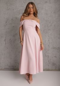 Renee - Różowa Rozkloszowana Sukienka Koktajlowa VICES z Hiszpańskim Dekoltem Neamerianne. Okazja: na wesele, na ślub cywilny. Typ kołnierza: dekolt hiszpanka. Kolor: różowy. Materiał: lakier, poliester. Typ sukienki: rozkloszowane. Styl: wizytowy #2