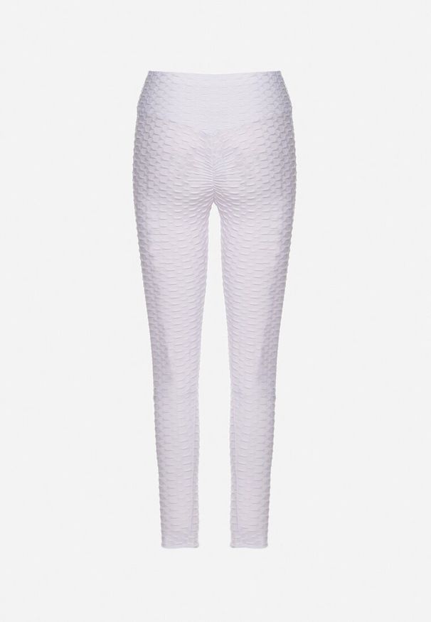 Born2be - Białe Legginsy Sportowe z Elastyczną Gumką i Tłoczonym Wzorem Ardisa. Okazja: na co dzień. Kolor: biały. Styl: sportowy