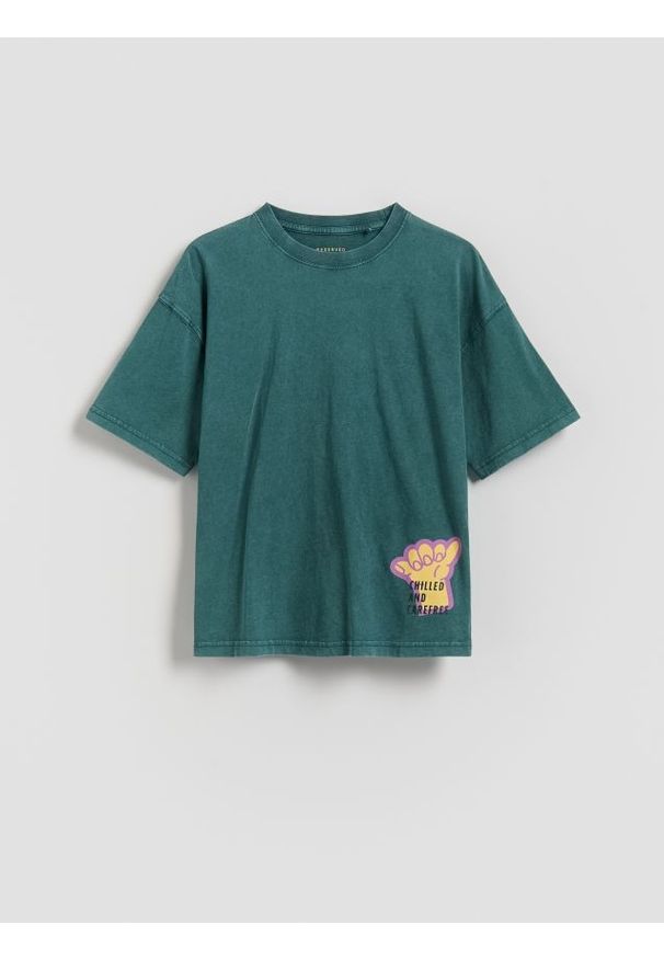 Reserved - T-shirt z nadrukiem - morski. Kolor: morski. Materiał: bawełna, dzianina. Wzór: nadruk