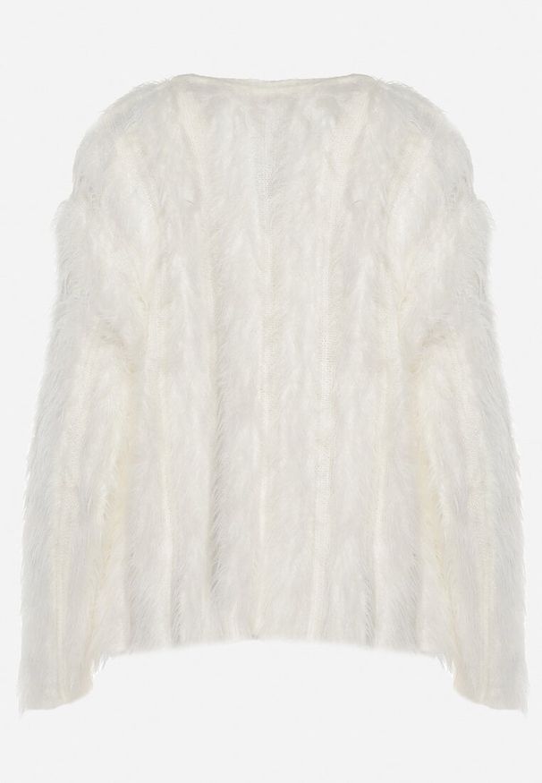 Born2be - Biały Sweter z Wełną z Alpaki Ozdobiony Kolorowymi Pomponami Felinda. Okazja: na co dzień. Kolor: biały. Materiał: wełna. Długość: długie. Wzór: kolorowy, aplikacja. Styl: casual, elegancki