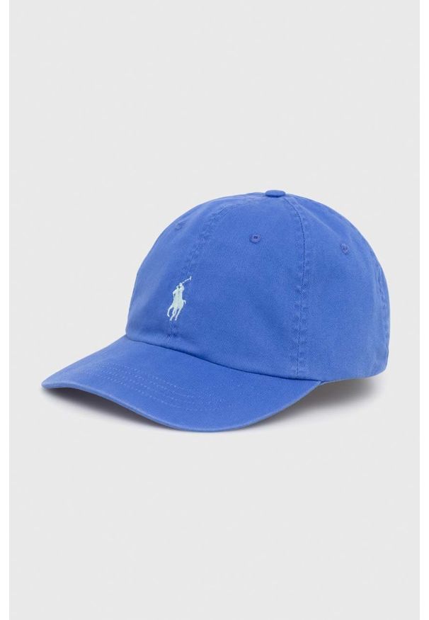 Polo Ralph Lauren czapka z daszkiem bawełniana kolor niebieski z aplikacją. Kolor: niebieski. Materiał: bawełna. Wzór: aplikacja