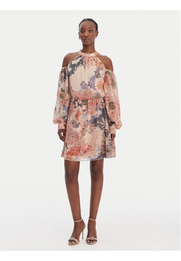 Guess Sukienka koktajlowa W6GK05 W1577 Beżowy Regular Fit. Kolor: beżowy. Materiał: syntetyk. Styl: wizytowy