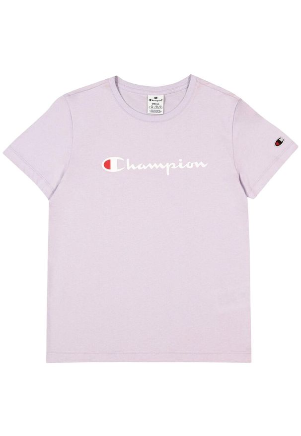 Champion - T-shirt Damski Z Bawełny Z Krótkim Rękawem. Kolor: fioletowy. Materiał: bawełna. Długość rękawa: krótki rękaw. Długość: krótkie