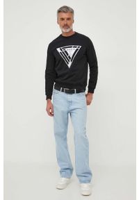 Guess bluza męska kolor czarny z nadrukiem. Kolor: czarny. Materiał: bawełna, prążkowany. Wzór: nadruk #2