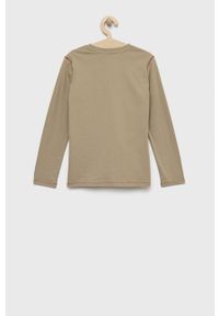 Guess longsleeve bawełniany dziecięcy kolor beżowy z aplikacją. Okazja: na co dzień. Kolor: beżowy. Materiał: bawełna. Długość rękawa: długi rękaw. Wzór: aplikacja. Styl: casual #3