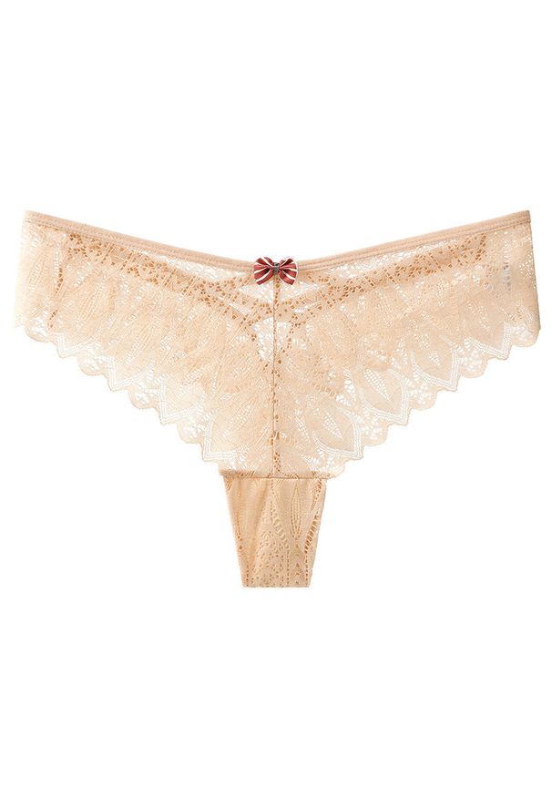 Intica - Figi koronkowe z kokardką na specjalne okazje Wita. Kolor: beżowy. Materiał: koronka. Wzór: ażurowy, koronka