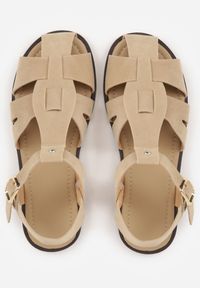 Born2be - Beżowe Sandały Gladiatorki z Imitacji Nubuku z Klamerką Belenatia. Zapięcie: pasek. Kolor: beżowy. Materiał: nubuk. Sezon: lato. Styl: klasyczny #2