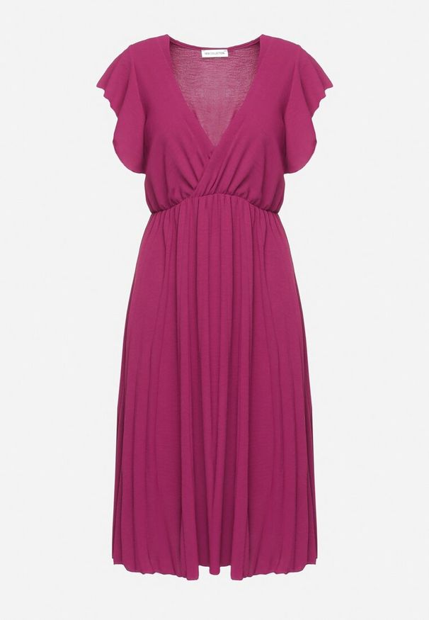 Born2be - Bordowa Plisowana Sukienka z Kopertowym Dekoltem i Gumką w Talii Waretta. Typ kołnierza: dekolt kopertowy. Kolor: czerwony. Typ sukienki: kopertowe. Styl: elegancki