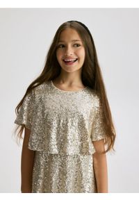 Reserved - Cekinowa sukienka - złoty. Kolor: złoty. Materiał: dzianina #1