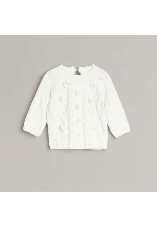 Reserved - Szenilowy sweter z ozdobnym splotem - Kremowy. Kolor: kremowy. Materiał: ze splotem