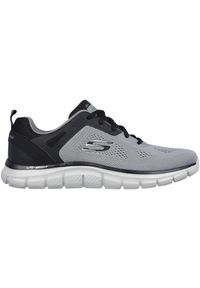 skechers - Buty treningowe męskie Skechers Track broader. Zapięcie: sznurówki. Kolor: szary. Materiał: materiał. Szerokość cholewki: normalna. Sport: turystyka piesza