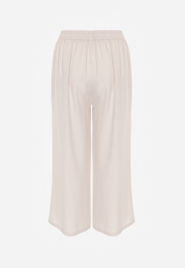 Renee - Jasnobeżowe Spodnie z Bawełny Typu Palazzo z Gumką w Talii Fieana. Okazja: na spacer. Kolor: beżowy. Materiał: bawełna