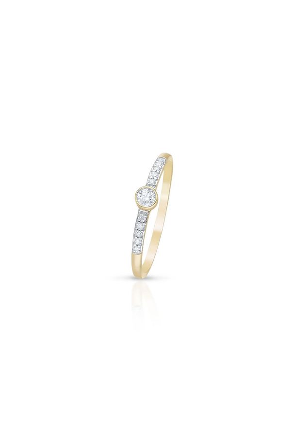 W.KRUK Unikalny Złoty Pierścionek - złoto 585, Brylant 0,14ct - ZPA/PB+466K. Materiał: złote. Kolor: złoty. Wzór: aplikacja. Kamień szlachetny: brylant