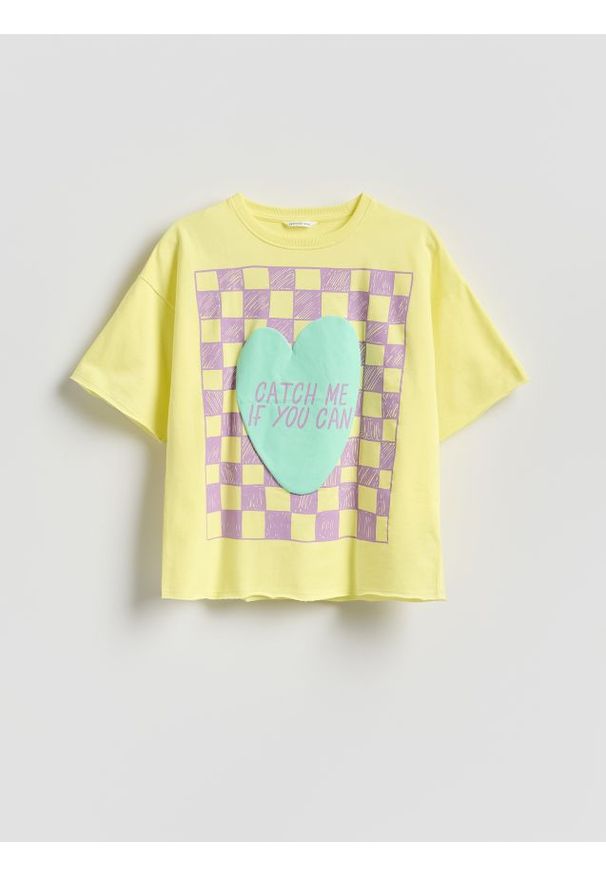 Reserved - T-shirt z nadrukiem - żółty. Kolor: żółty. Materiał: bawełna. Wzór: nadruk