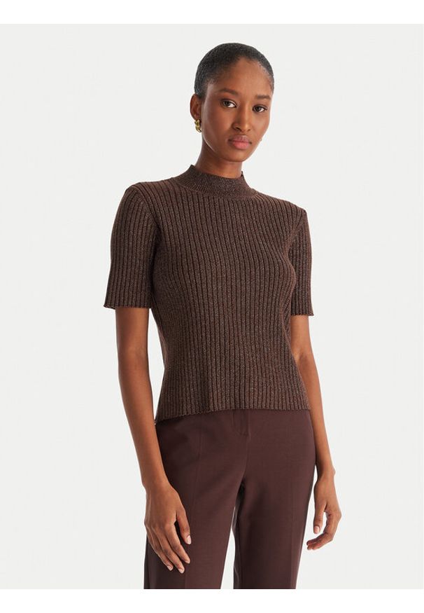 ACCESS FASHION Sweter 54-8046 Brązowy Slim Fit. Kolor: brązowy. Materiał: syntetyk