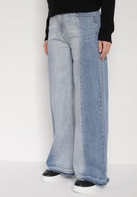 Born2be - Niebieskie Dwukolorowe Jeansy o Szerokim Kroju z Wysokim Stanem Seronore. Okazja: na co dzień, na spotkanie biznesowe, do pracy. Stan: podwyższony. Kolor: niebieski. Styl: casual, biznesowy, elegancki, klasyczny #4