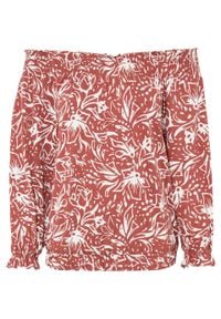 Shirt z dekoltem "carmen" LENZING™ ECOVERO™ bonprix brązowy marsala w kwiaty. Typ kołnierza: typu carmen. Kolor: czerwony. Materiał: materiał. Wzór: kwiaty #1