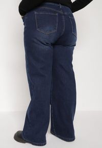 Born2be - Granatowe Ocieplane Jeansy o Szerokim Kroju z Bawełną i Wysokim Stanem Mevidia. Okazja: na co dzień. Stan: podwyższony. Kolor: niebieski. Styl: klasyczny, casual, elegancki #2