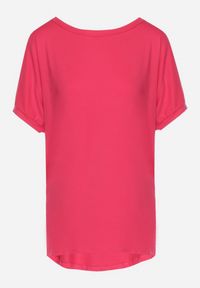 Born2be - Różowy T-shirt z Krótkimi Rękawami i Dłuższym Tyłem Cercisa. Kolor: różowy. Materiał: dzianina. Długość rękawa: krótki rękaw. Długość: krótkie