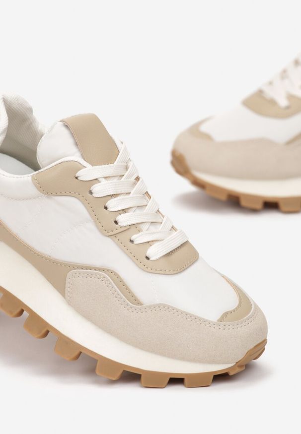 Renee - Beżowe Sneakersy przed Kostkę na Grubej Podeszwie Kapprine. Wysokość cholewki: przed kostkę. Kolor: beżowy