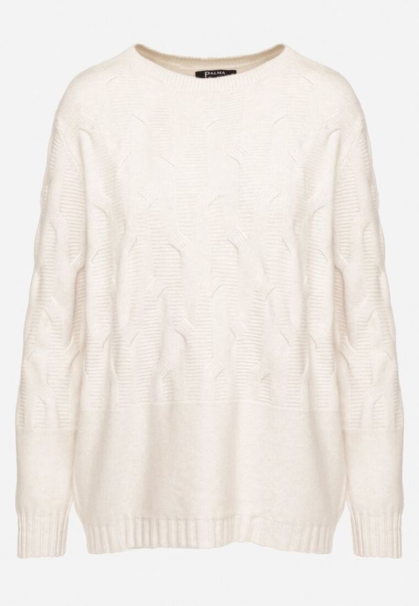 Born2be - Jasnobeżowy Sweter z Bawełną i Wiskozą Ozdobiony Tłoczeniem Zeialda. Okazja: na spotkanie biznesowe, na co dzień. Kolor: beżowy. Materiał: bawełna, wiskoza. Długość rękawa: długi rękaw. Długość: długie. Wzór: aplikacja. Styl: biznesowy, klasyczny, elegancki, casual