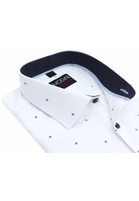 Modini - Biała koszula męska w granatowy wzorek Y42. Kolor: biały, wielokolorowy, niebieski. Materiał: bawełna, poliester, tkanina #1