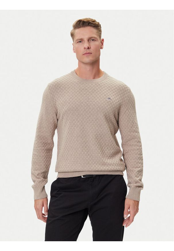 GANT - Gant Sweter 8030261 Beżowy Regular Fit. Kolor: beżowy. Materiał: bawełna