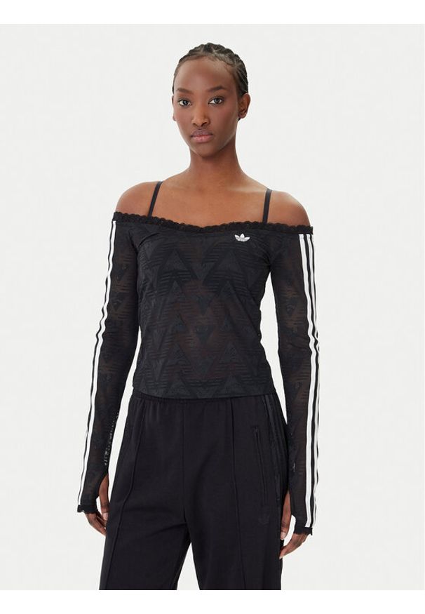 Adidas - adidas Bluzka Lace Bardot KD0350 Czarny Slim Fit. Kolor: czarny. Materiał: syntetyk