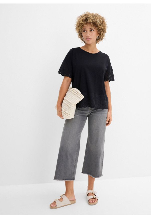 bonprix - Jeansy 7/8 wide fit. Kolor: szary