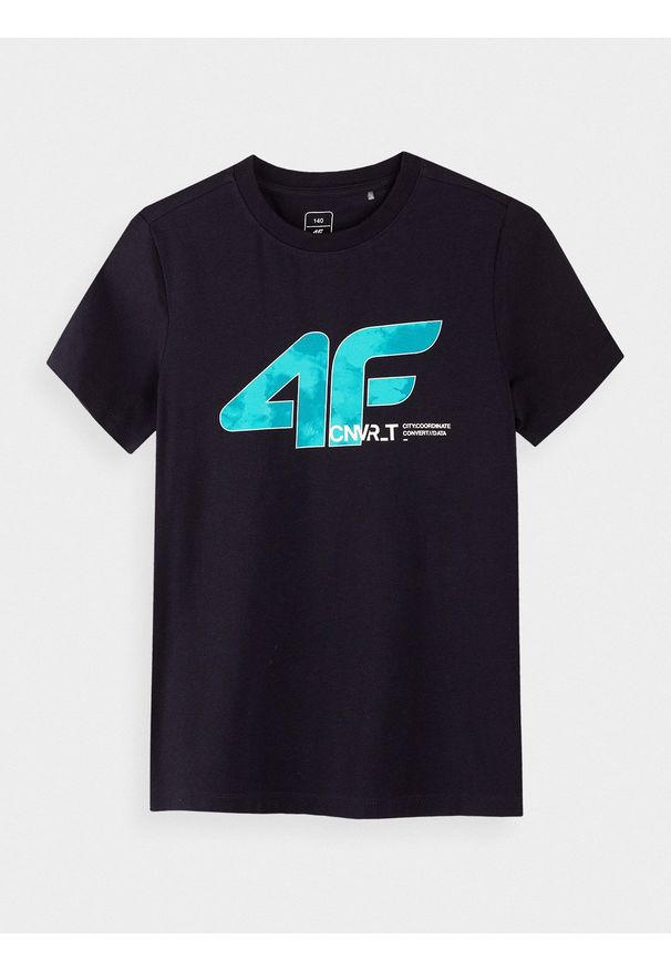 4f - T-shirt chłopięcy (122-164). Kolor: niebieski. Materiał: dzianina, bawełna. Wzór: nadruk