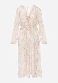 Renee - Żółta Eteryczna Sukienka Cut Out z Falbanami i Ozdobnym Wiązaniem Grynyla. Okazja: na randkę. Kolor: żółty. Materiał: poliester. Styl: elegancki, boho #2