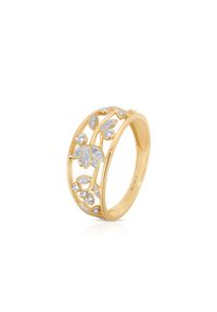 W.KRUK - Pierścionek złoty kwiaty z diamentami. Materiał: złote. Kolor: złoty. Wzór: ażurowy, kwiaty, aplikacja. Kamień szlachetny: diament #1