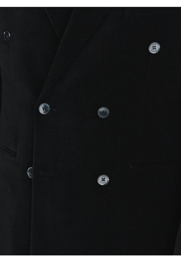 Pako Lorente - PAKO LORENTE – Czarna dwurzędowa marynarka męska. Okazja: na karnawał. Kolor: czarny. Materiał: bawełna, poliester. Styl: młodzieżowy