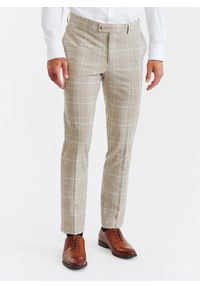 Pako Lorente - PAKO LORENTE – Beżowe spodnie męskie w kratę. Kolor: beżowy. Materiał: poliester, elastan, wiskoza #5