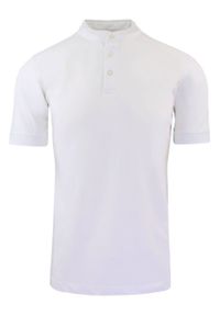 Męski T-Shirt na Stójce - Brave Soul - Biały. Okazja: na co dzień. Typ kołnierza: kołnierzyk stójkowy. Kolor: biały. Materiał: bawełna. Sezon: lato, wiosna. Styl: casual