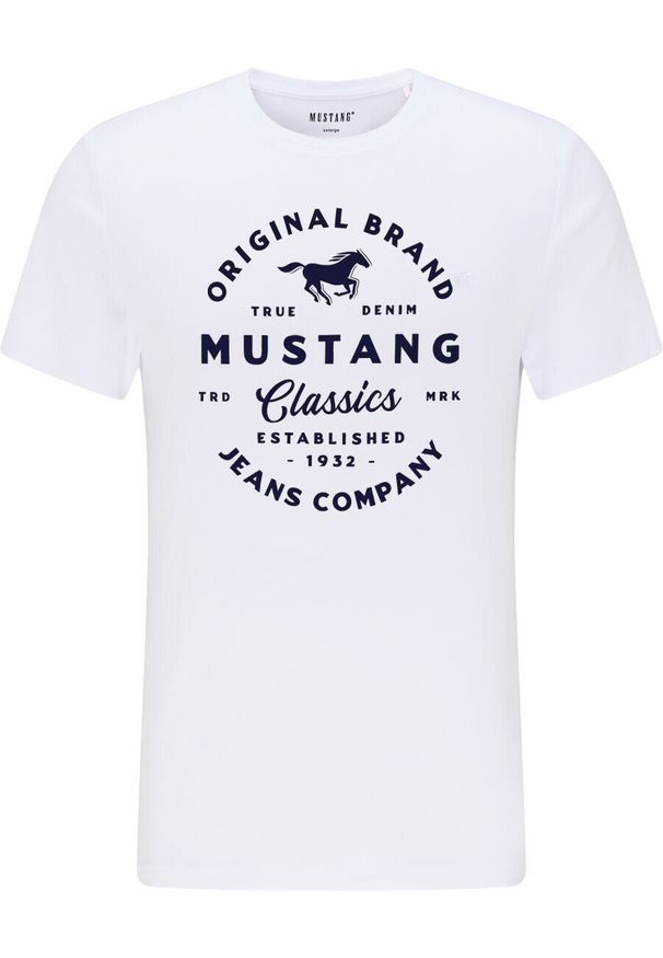 Mustang - MUSTANG ALEX C PRINT MĘSKI T-SHIRT KOSZULKA LOGO TEE GENERAL WHITE 1015052 2045. Wzór: nadruk