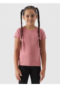 4f - 4F T-shirt gładki dziewczęcy - jasny róż 122 (6-7 lat). Okazja: na co dzień. Kolor: różowy. Materiał: jersey, bawełna, dzianina. Długość rękawa: krótki rękaw. Długość: krótkie. Wzór: gładki. Sezon: lato. Styl: sportowy, casual #2