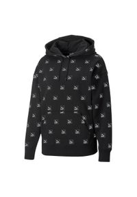 Puma - Damska Bluza Z Nadrukiem Love Na Całej Powierzchni. Kolor: czarny. Wzór: nadruk
