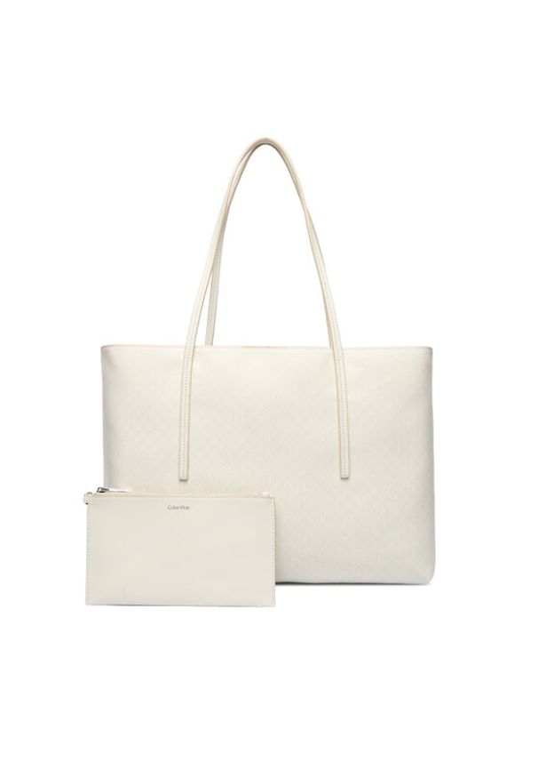 Calvin Klein Torebka Emblem Aop Tote W/ Pouch LV04F3266G Écru. Materiał: skórzane