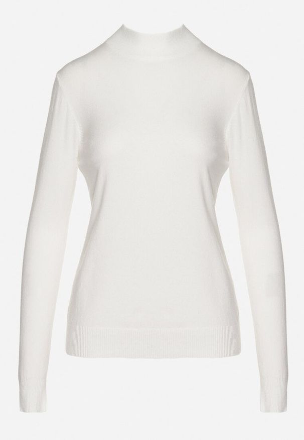 Born2be - Biały Klasyczny Półgolf z Domieszką Kaszmiru Zailena. Okazja: na co dzień, na imprezę. Kolor: biały. Materiał: kaszmir. Wzór: aplikacja. Styl: klasyczny