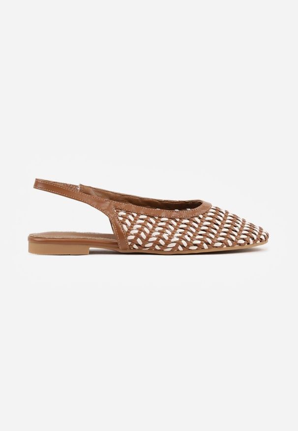 Renee - Brązowe Plecione Sandały Typu Slingback Ellariell. Okazja: na co dzień. Kolor: brązowy. Materiał: jeans, koronka. Wzór: ze splotem, koronka. Styl: casual