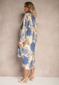 Renee - Niebieska Wiskozowa Sukienka Oversize o Kroju Koszuli w Abstrakcyjny Print Gonnivae. Okazja: na co dzień. Typ kołnierza: kołnierzyk klasyczny. Kolor: niebieski. Materiał: wiskoza. Długość rękawa: długi rękaw. Wzór: nadruk. Typ sukienki: koszulowe, oversize. Styl: klasyczny, casual, elegancki #3